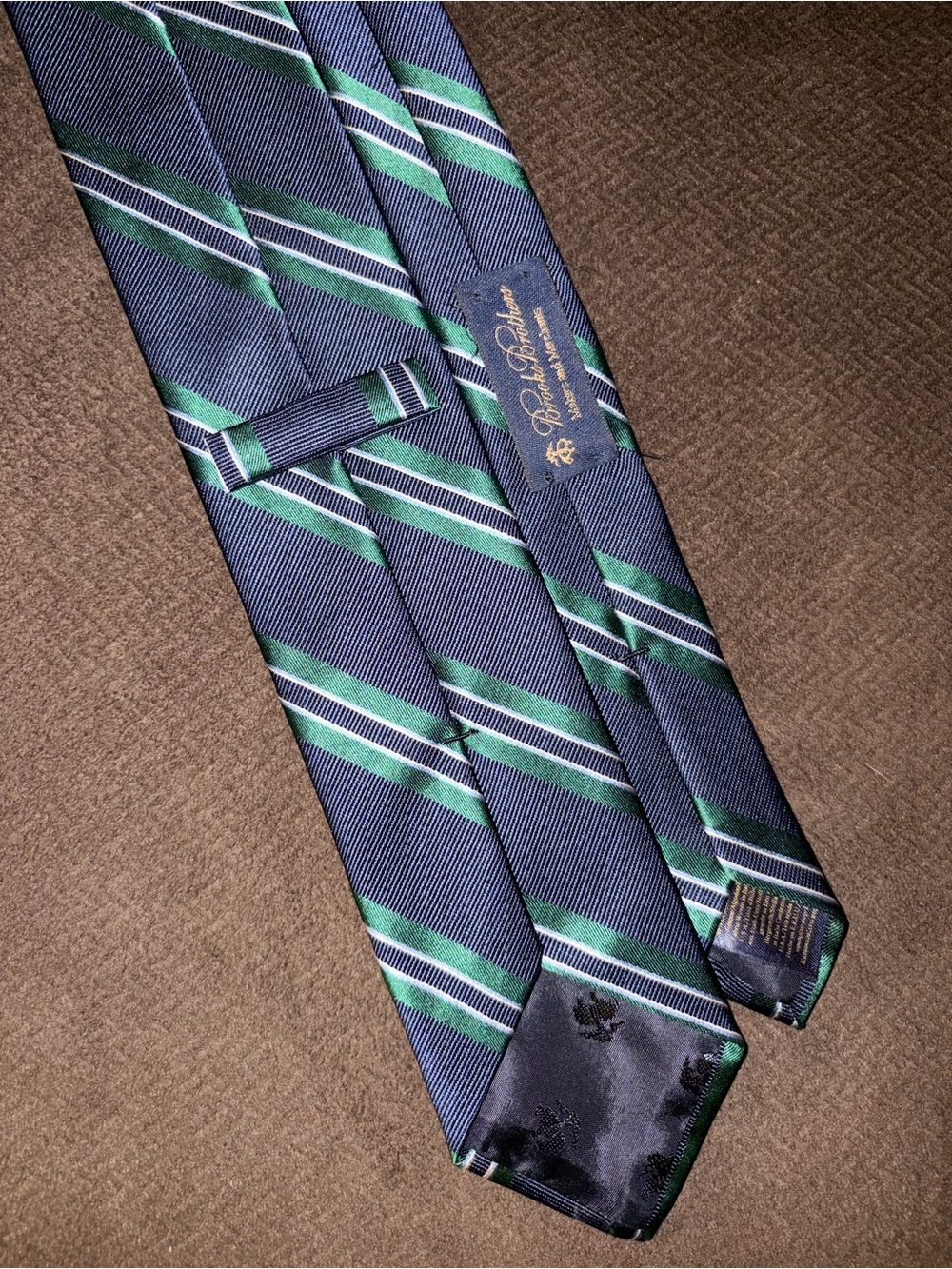 Brooks Brothers Navy and Green Striped Silk Tie